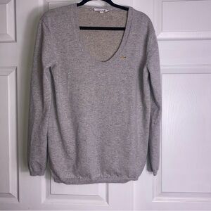 Lacoste Special Edition Gray & Gold Shimmer Cashmere and Silk V-Neck Sweater
